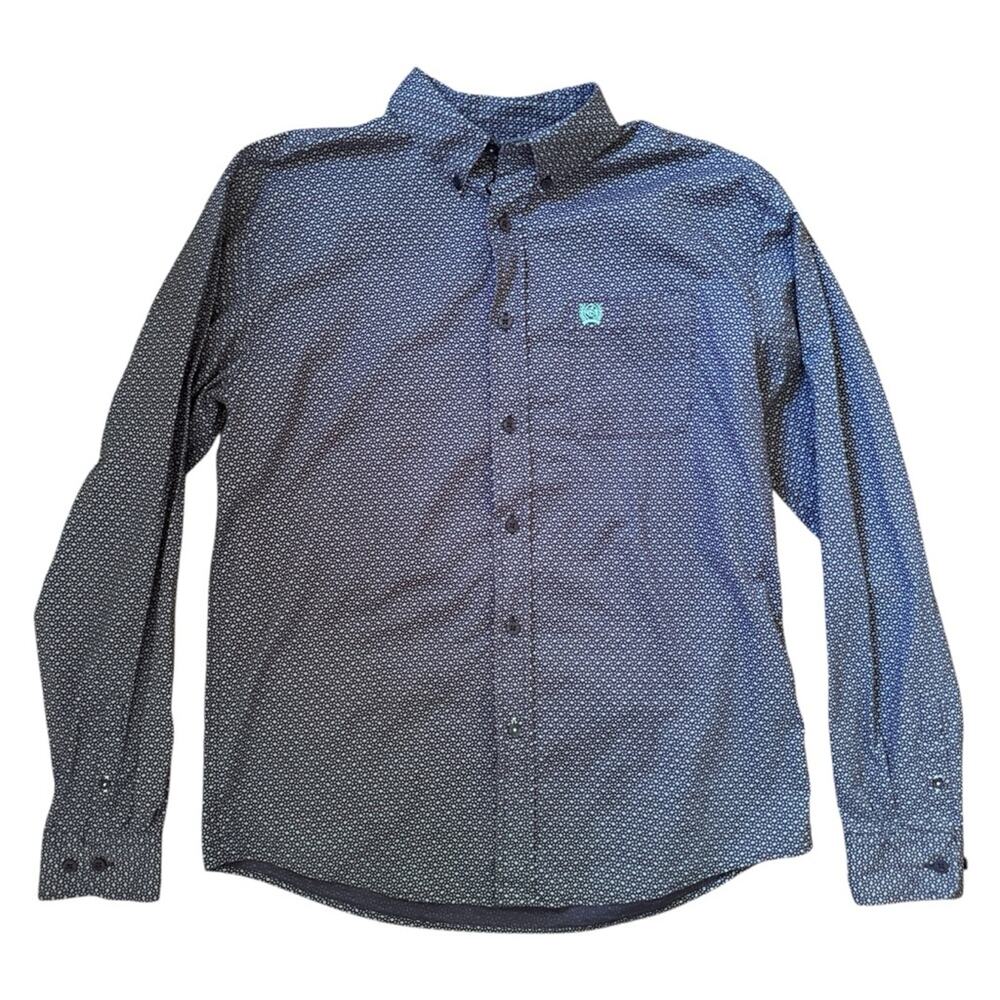 Cinch Boys’ Blue Print Button Down Long Sleeve Shirt Western Size XXL 16-18